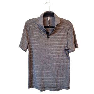 Lululemon Men's Charcoal Grey Striped Polo Shirt Size S